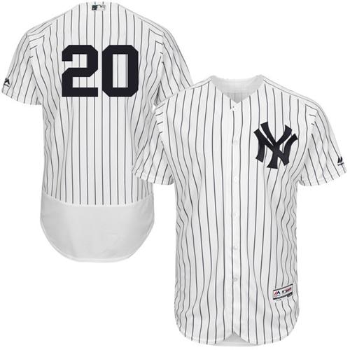 Yankees #20 Jorge Posada White Strip Flexbase Authentic Collection Stitched MLB Jersey
